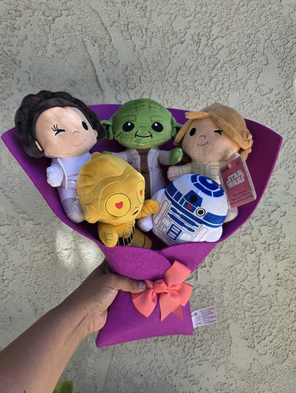 Star Wars Plush Character Bouquet - Purple Wrap with Pink Bow